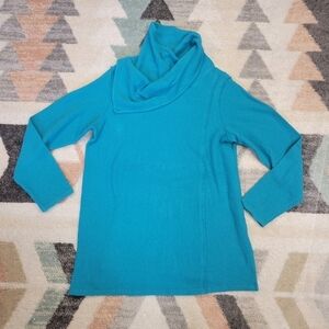 Soft Surroundings Playa Pullover Cowl Neck Sweater in Enamel Blue Size Medium